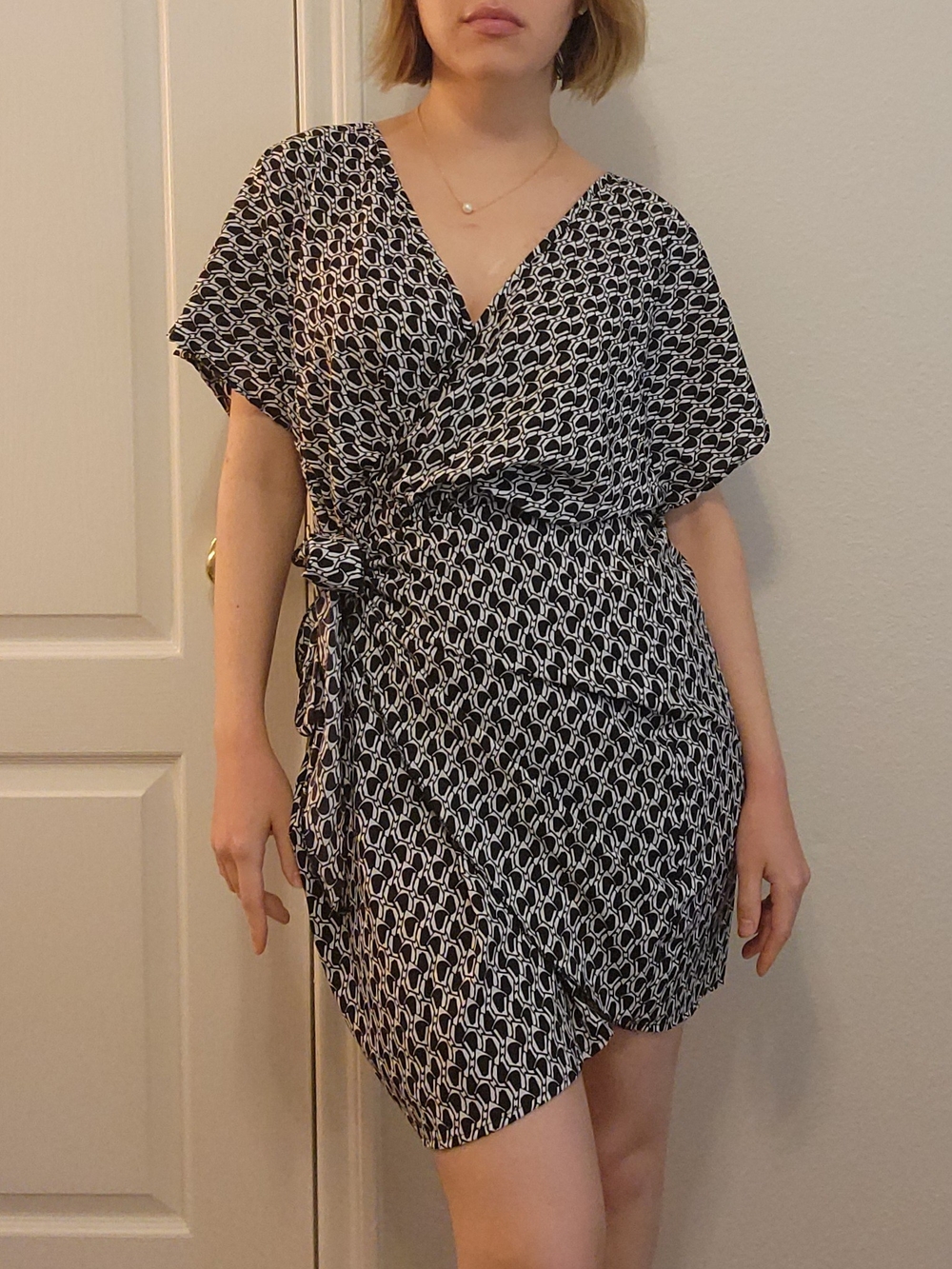 SHEIN Geometric Print Faux Wrap Mini Dress Extra Large XL Elastic Waist